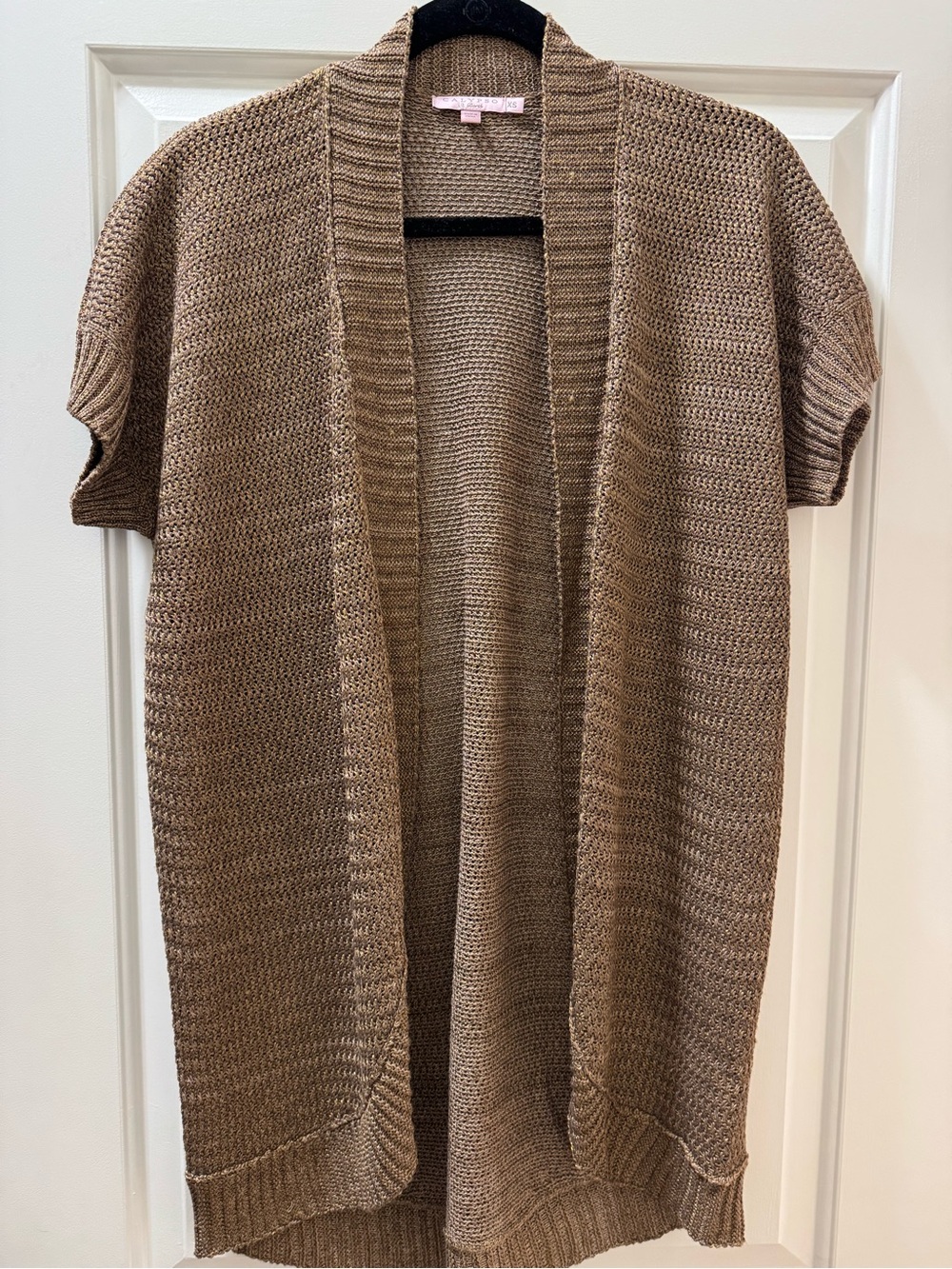 Calypso St. Barths Metallic Light Brown Open-Front Short-Sleeve Knit Cardigan